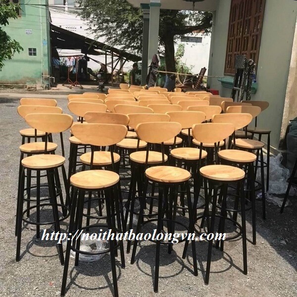 Ghế bar cafe chân sắt gỗ - Ảnh 3
