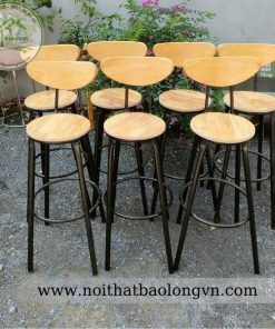 Ghế bar sắt mặt gỗ có tựa lưng