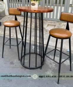 Alternative view of Ghế bar sắt mặt ngồi nệm da