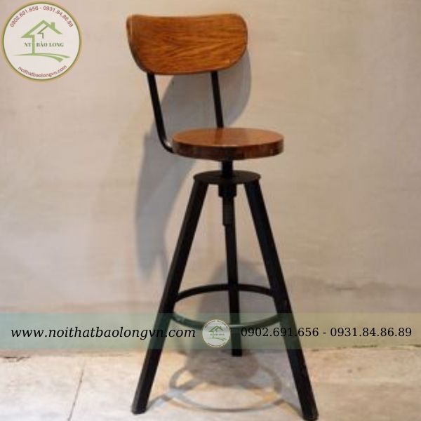 Ghế bar xoay 3 chân mặt gỗ sồi
