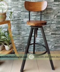 Alternative view of Ghế bar xoay 3 chân mặt gỗ sồi