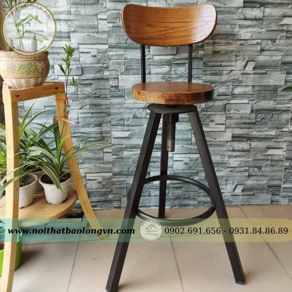 Ghế bar xoay 3 chân mặt gỗ sồi - Ảnh 2