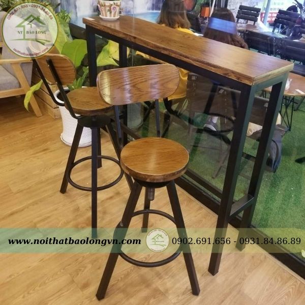 Ghế bar xoay 3 chân mặt gỗ sồi - Ảnh 6