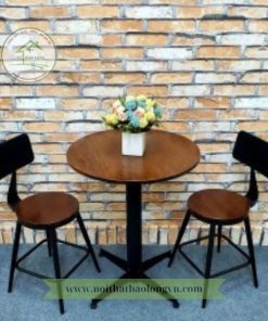 Alternative view of Bộ bàn ghế cafe sắt mặt gỗ