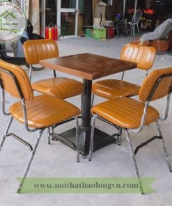 Bộ bàn ghế cafe sắt nệm da bò