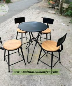 Bộ bàn ghế cafe sắt mặt gỗ