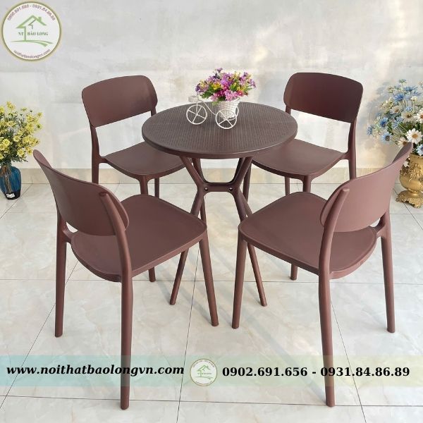 Bộ bàn ghế cafe tròn nhựa đúc