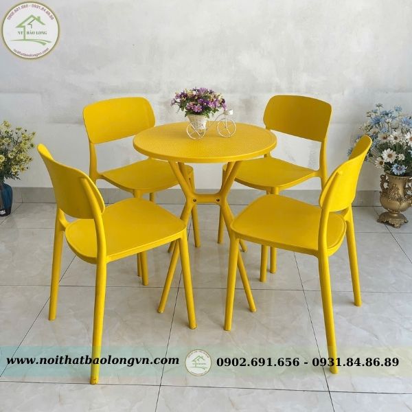 Bộ bàn ghế cafe tròn nhựa đúc - Ảnh 8