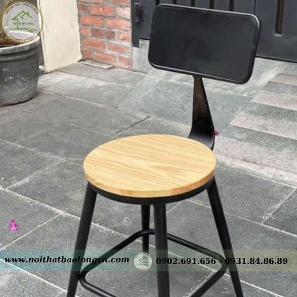 Ghế cafe khung sắt mặt gỗ - Ảnh 3