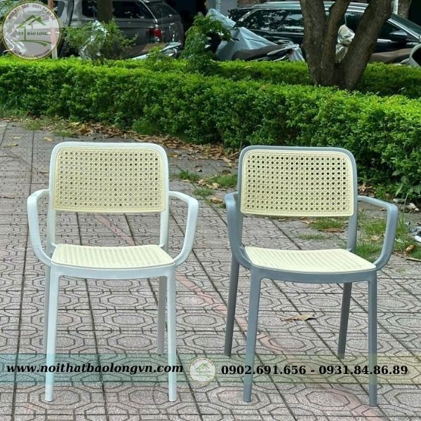 Ghế nhựa giả mây có tay